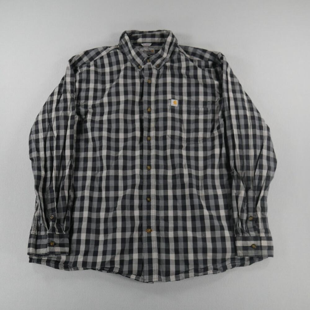 Carhartt Mens 2XL Relaxed Fit Shirt Long Sleeve Black/Gray/White Plaid Pocket